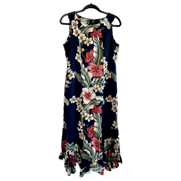 HILO HATTIES  Blue Floral Hawaiian Dress  Size 12 - Picture 1 of 4